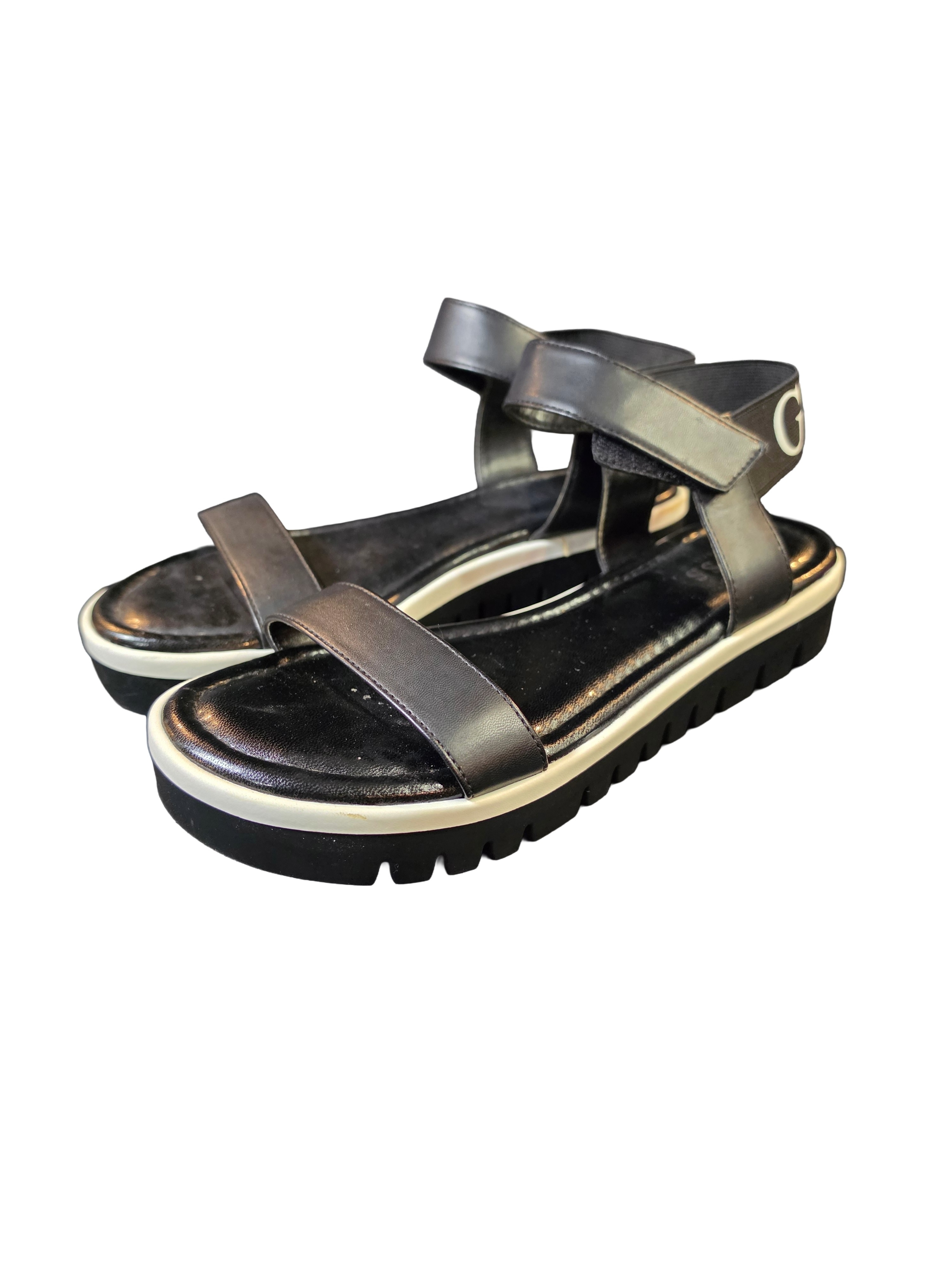 Guess Los Angeles Women's Black Platform Sandals Size 8m Hook & Loop Sandal